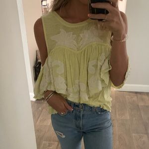Free People Lemon slime Top with White Details